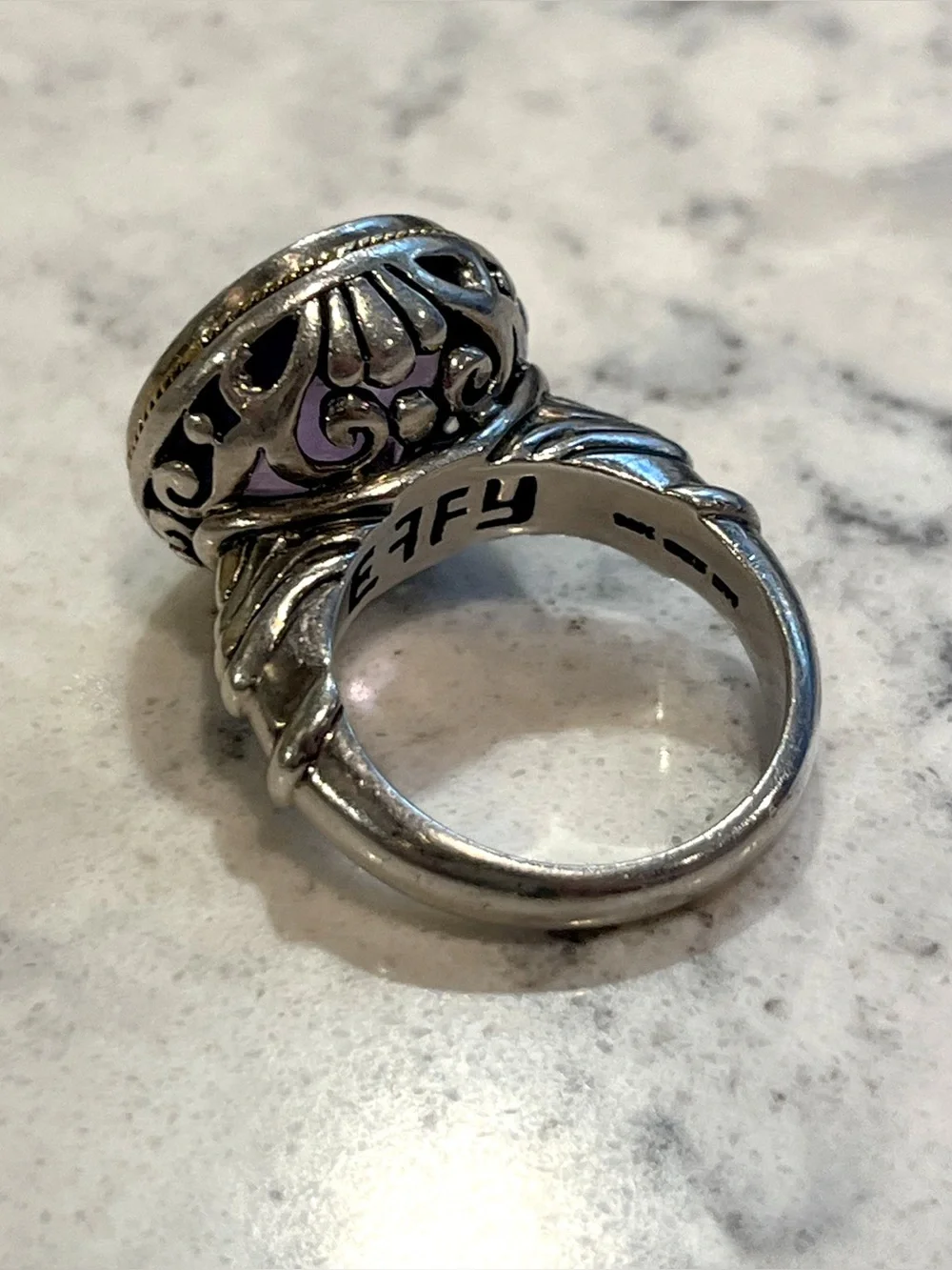 Genuine EFFY Bali Amethyst Ring 925 Sterling Silver W/ 18K Yellow Gold Bezel 🔥 - Picture 7 of 7